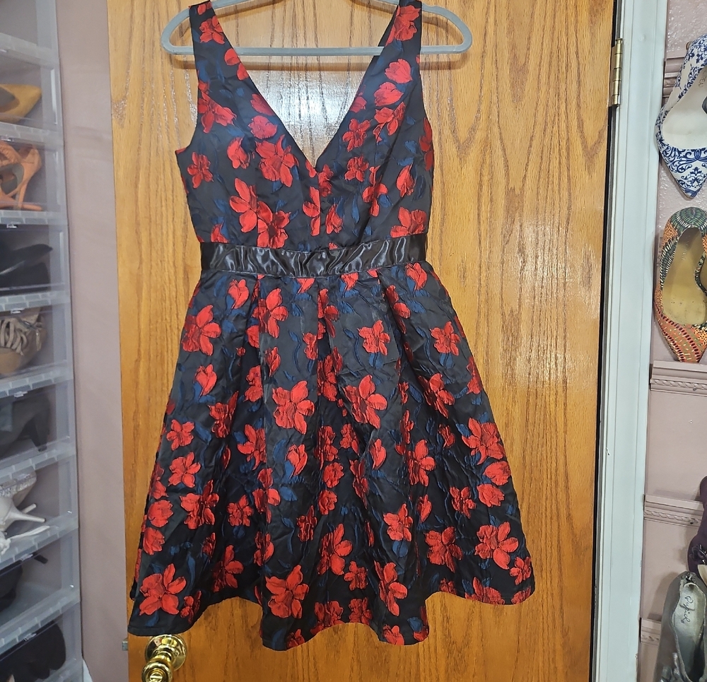 Floral Black Red & Blue Dress